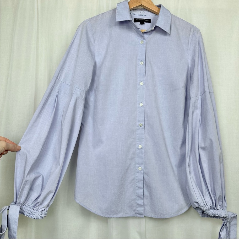 Banana Republic Womens Riley Button Up Shirt 6 Pastel Purple Long Puff Sleeves